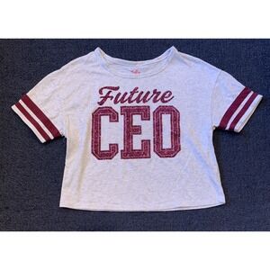 Justice Shirt Girls Size 7/8 White Crop Short Sleeve Glitter Logo